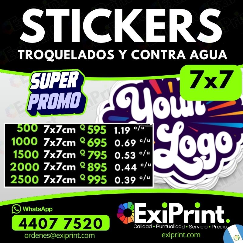 Oferta 500 Stickers 7x7 troquelados y contra agua